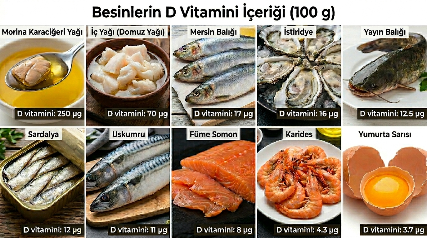 Bazı besinlerin D vitamini içeriği