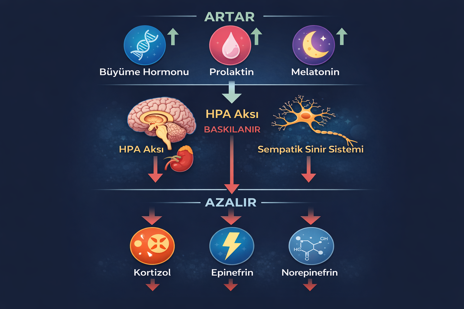 Uyku sırasında hormonal dengeyi anlatan görsel
