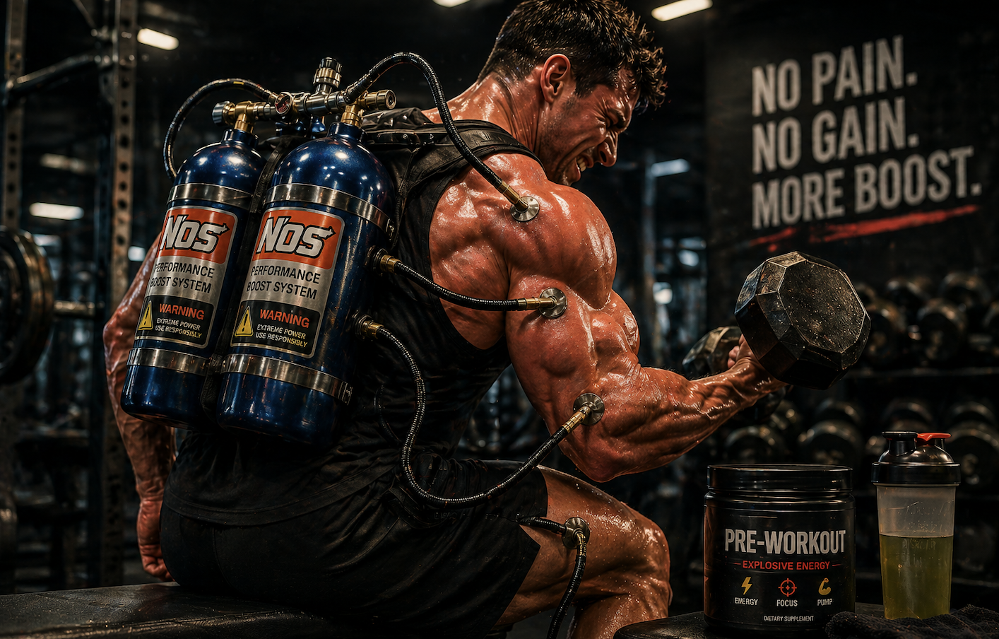 Pre-workout ürünlerinde uyarıcı maddeleri temsil eden görsel