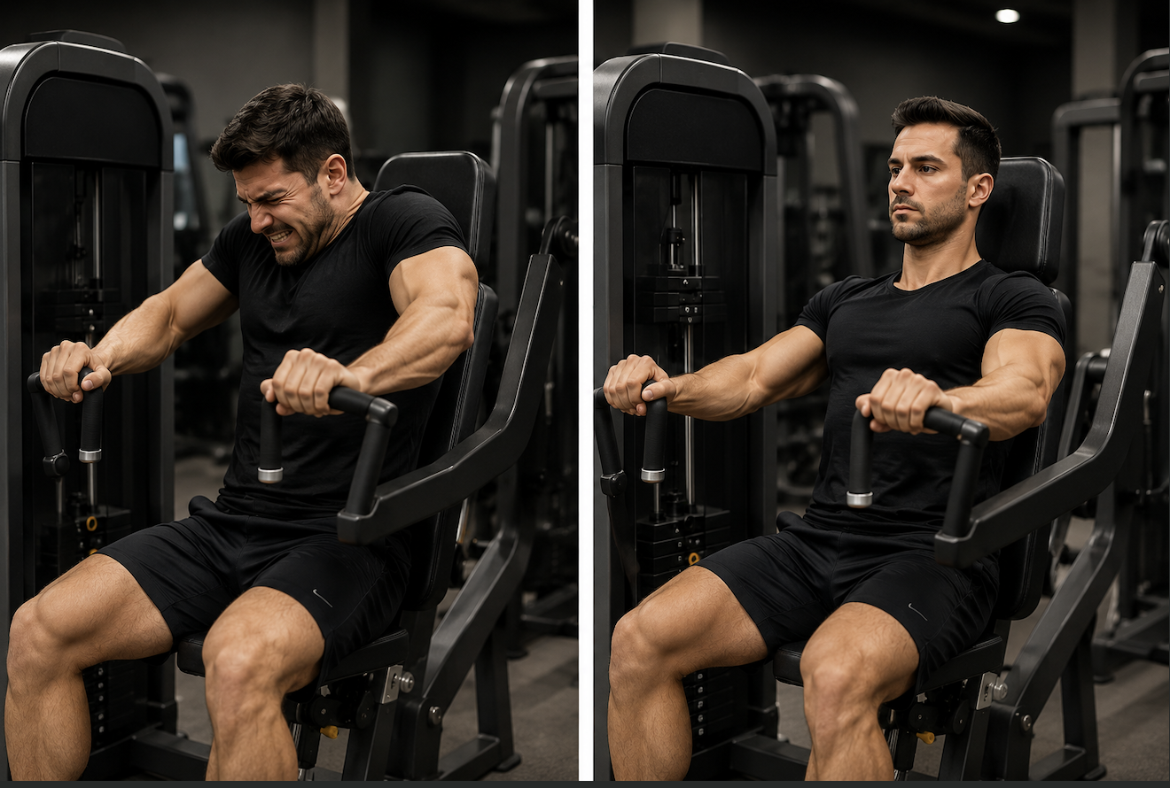 Chest press sırasında boyun ve omuz kontrolünü gösteren görsel